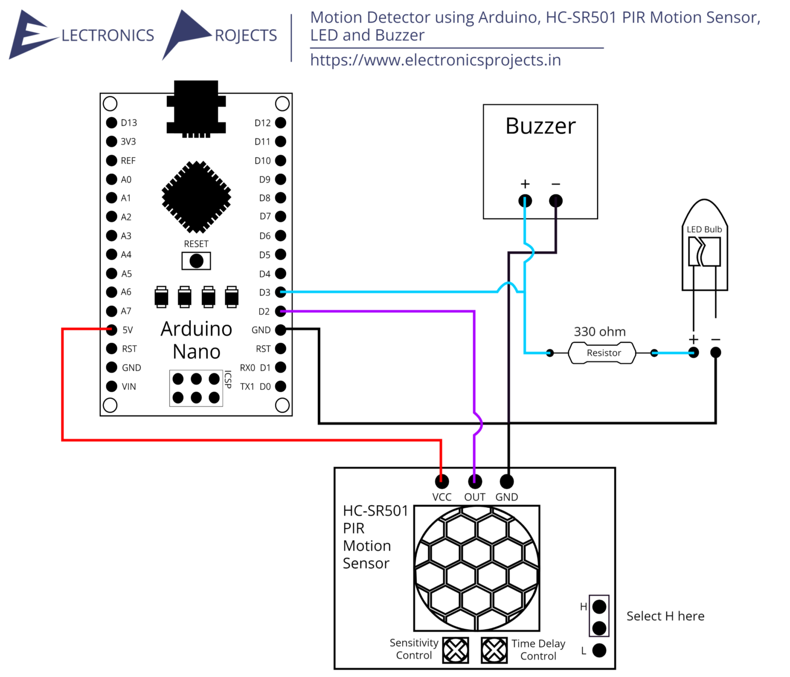 Motion Detector Using Arduino, HC-SR501 PIR Motion Sensor, LED And ...